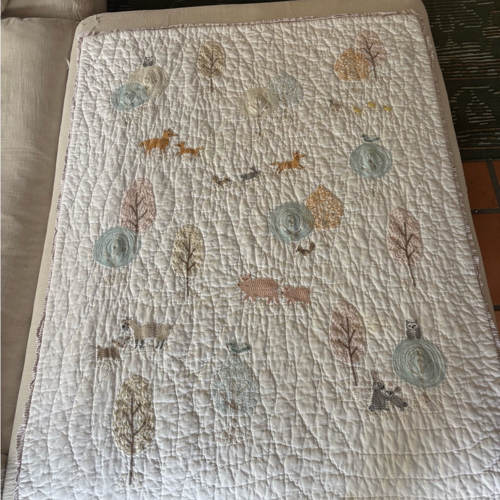 Pottery Barn Kids Woodland Animals Quilted Baby Blanket for crib 100% cotton - Picture 3 of 6